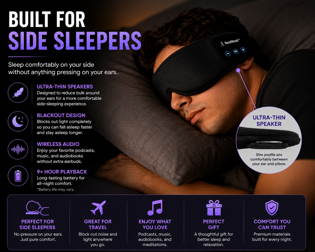 RestMask™ - The Comfortable Audio Sleep Mask Built For Side Sleepers.