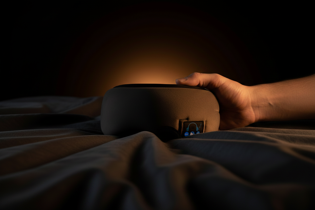 Man holding RestSide sleep mask