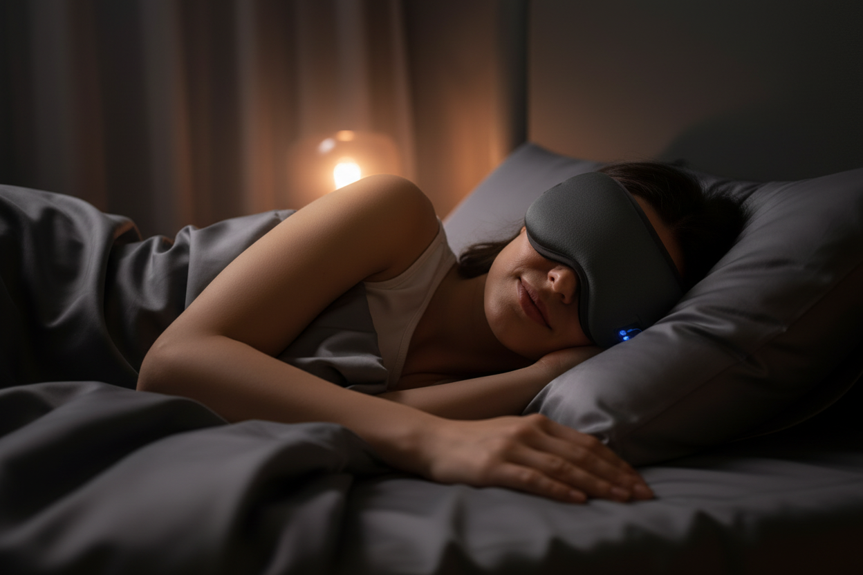 Woman sleeping with RestSide sleep mask